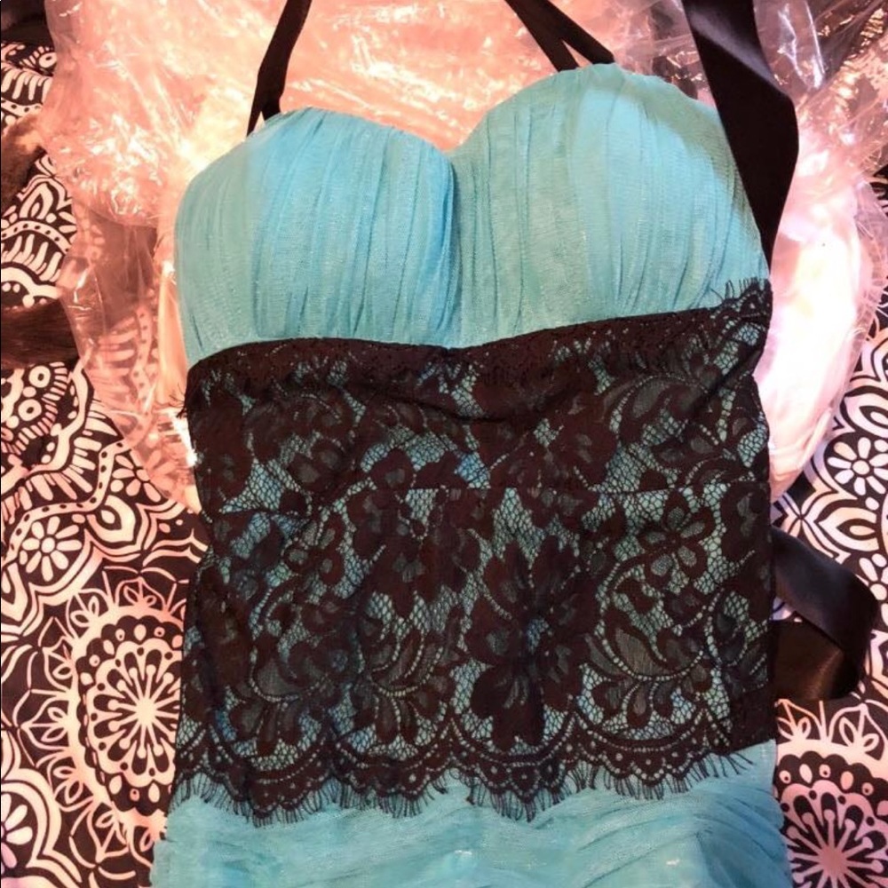 Teal and black prom dress . Size 4